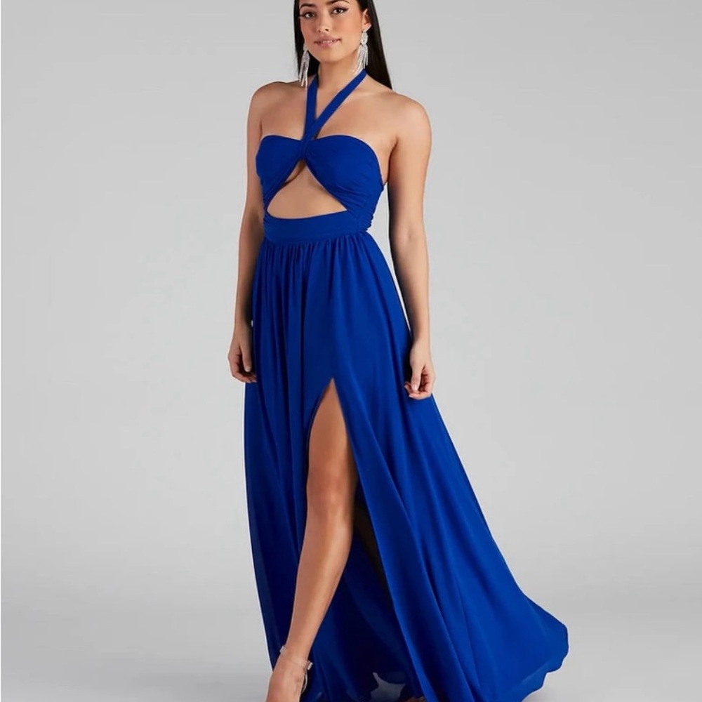 Windsor Blue Gown with Cut Out and High Slit